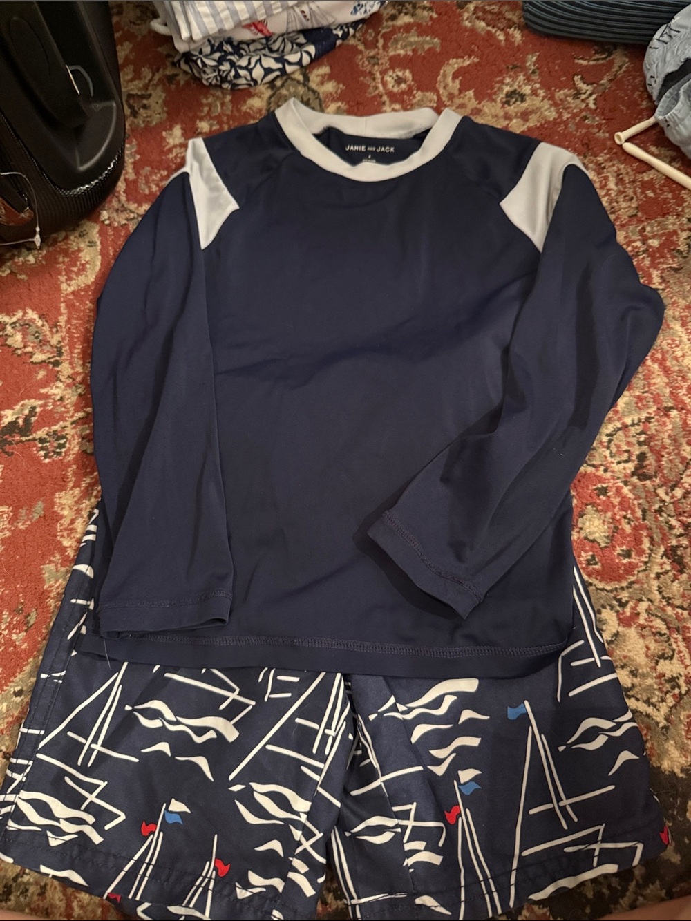 Janie and Jack Navy and White Nautical Swim Set